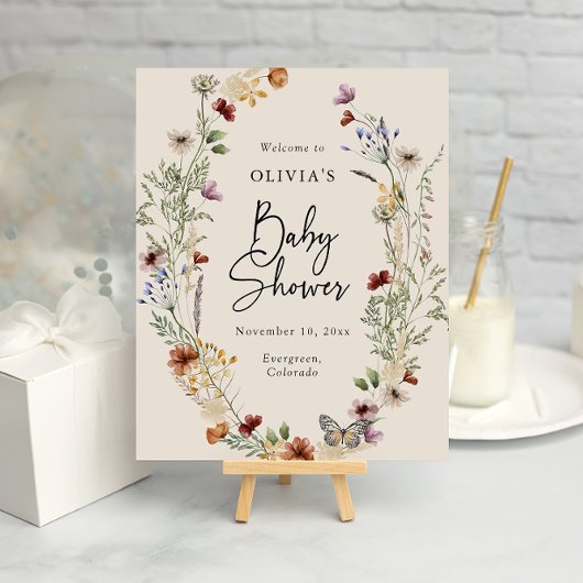 Poster Baby-Shower Bohème Fleurs