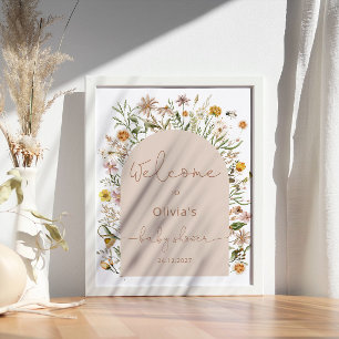 Poster Baby shower Boho Fleurs sauvages d'aquarelle