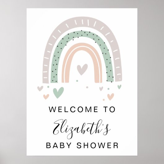 Poster Baby shower Boho Rainbow Sage Bienvenue (Devant)