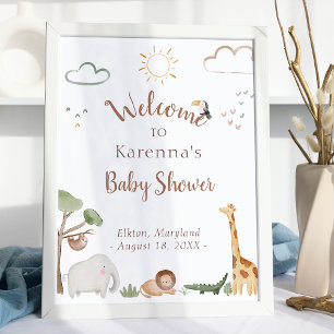 Poster Baby shower Boho Safari Aquarelle Bienvenue