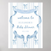 Poster Baby shower Bow Boy Bleu Bienvenue (Devant)