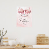 Poster Baby shower Bow Coquette Aquarelle Bienvenue (Cuisine)