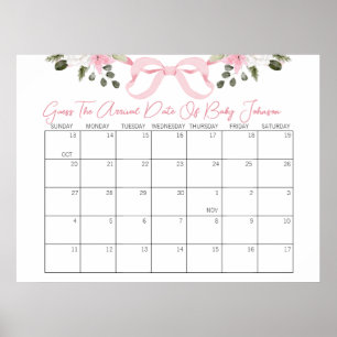 Poster Baby shower Bow Guidez le calendrier de la date de