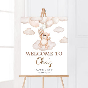 Poster Baby shower Brown bébé bébé ours à ballon Bienvenu