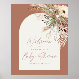 Poster Baby shower budget pampas moderne terre cuite rust