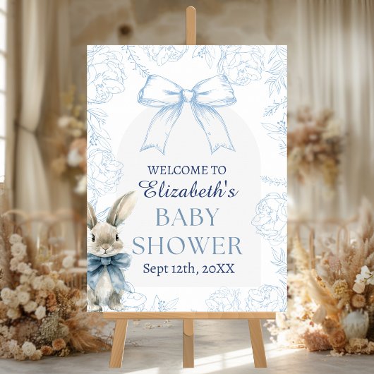 Poster Baby shower Bunny Bleu Bienvenue