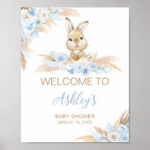 Poster Baby shower Bunny Boho Bleu Bienvenue (Devant)