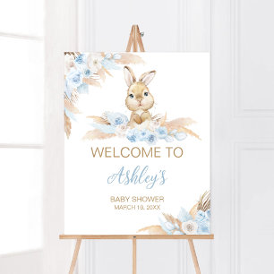 Poster Baby shower Bunny Boho Bleu Bienvenue