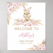 Poster Baby shower Bunny Boho Rose Bienvenue (Devant)