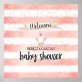 Poster Baby shower Bunny Pink Blanc Aquarelle (Devant)