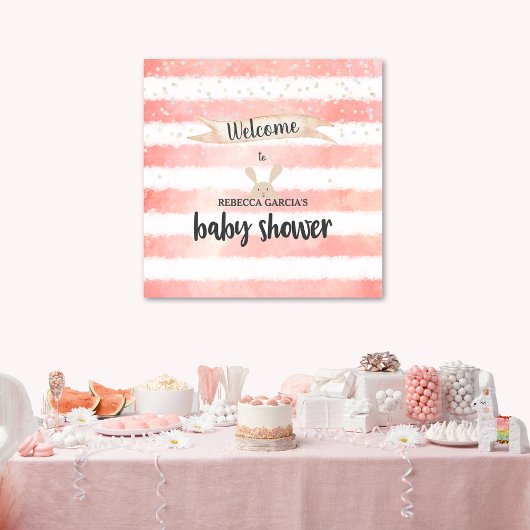 Poster Baby shower Bunny Pink Blanc Aquarelle