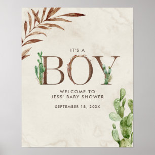 Poster Baby shower Cactus Leather Boy Bienvenue