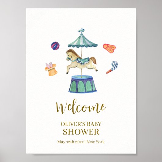 Poster Baby shower Carnaval vintage Bienvenue (Devant)