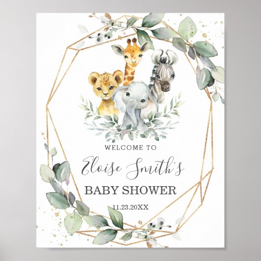 Poster Baby shower chic de verdure Jungle Animaux Bienven (Devant)