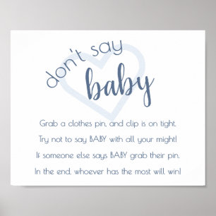 Poster Baby shower chic Dusty Blue Dont Say Baby Game