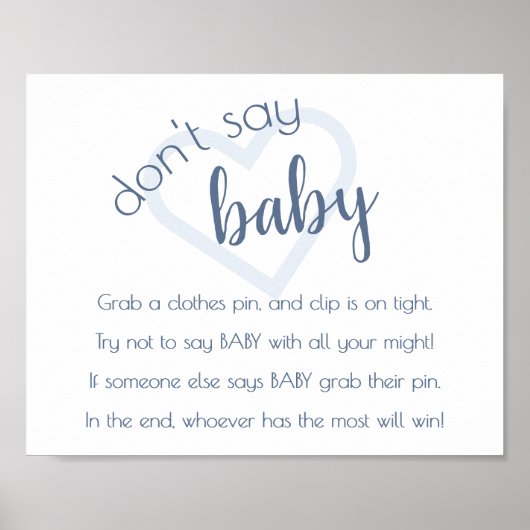 Poster Baby shower chic | Dusty Blue Dont Say Baby Game (Devant)
