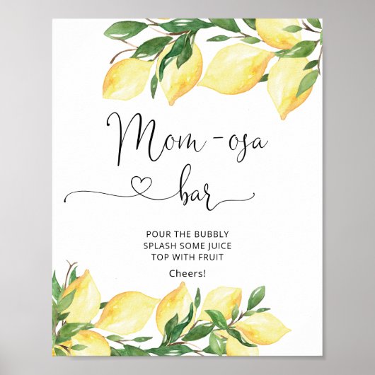 Poster Baby shower citron - aquarelle - Panneau de la bar (Devant)