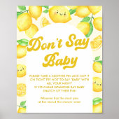 Poster Baby shower citron ne pas dire jeu de bébé (Devant)