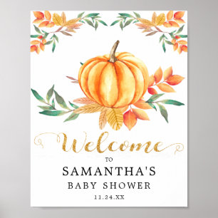Poster Baby Shower Citrouille Aquarelle Orange Dorée Auto
