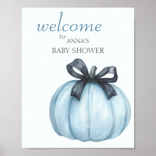 Poster Baby shower Citrouille bleu Bienvenue