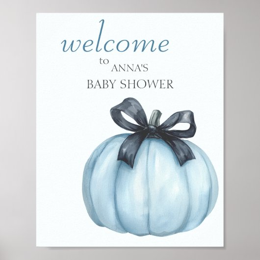 Poster Baby shower Citrouille bleu Bienvenue (Devant)