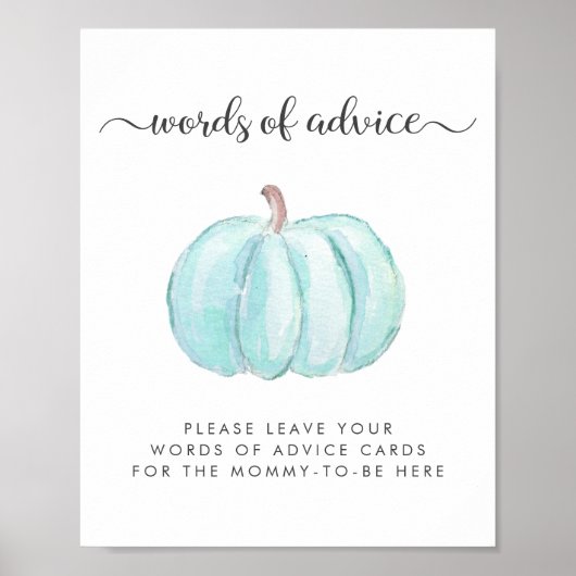 Poster Baby shower Citrouille Bleu Mots De Conseil Dépose (Devant)