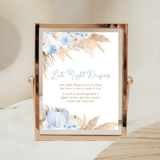 Poster Baby shower Citrouille Boho bleu Diapositives noct
