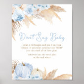 Poster Baby shower Citrouille Boho bleu ne pas dire bébé (Devant)