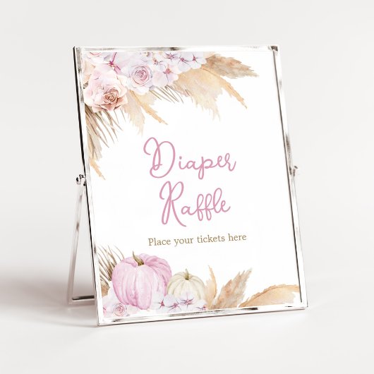 Poster Baby shower Citrouille Boho rose Déchets Raffle