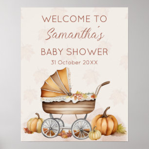 Poster Baby shower Citrouille d'automne aquarelle Bienven