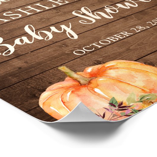 Poster Baby shower Citrouille d'automne Rustic String Lig (Coin)