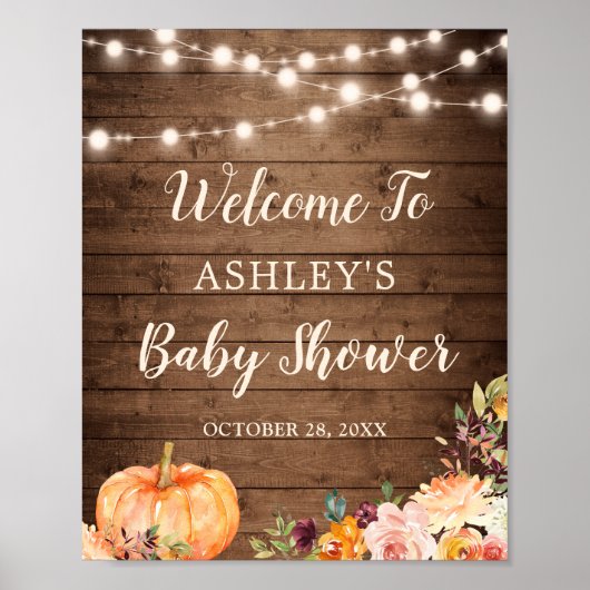 Poster Baby shower Citrouille d'automne Rustic String Lig (Devant)
