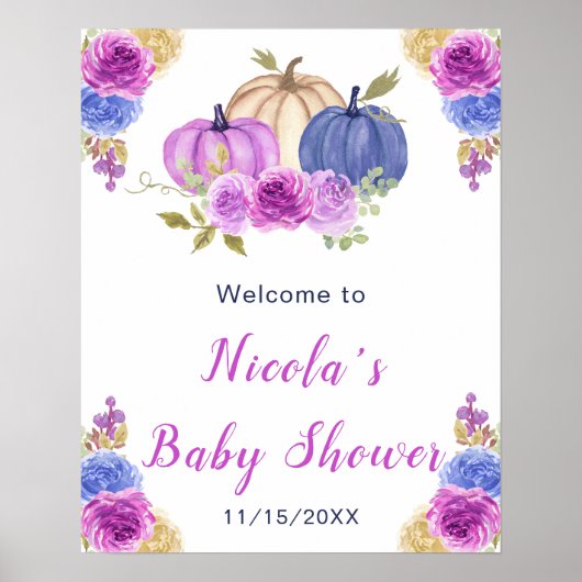 Poster Baby shower Citrouille de couleur violet et bleu m (Devant)