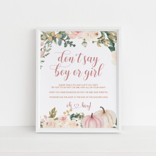 Poster Baby shower citrouille Jeu Ne pas dire garçon ou f