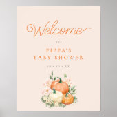 Poster Baby shower Citrouille rose et orange Bienvenue (Devant)