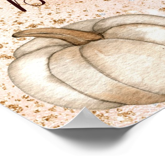 Poster Baby shower citrouille rose parties scintillant or (Coin)