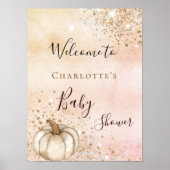 Poster Baby shower citrouille rose parties scintillant or (Devant)