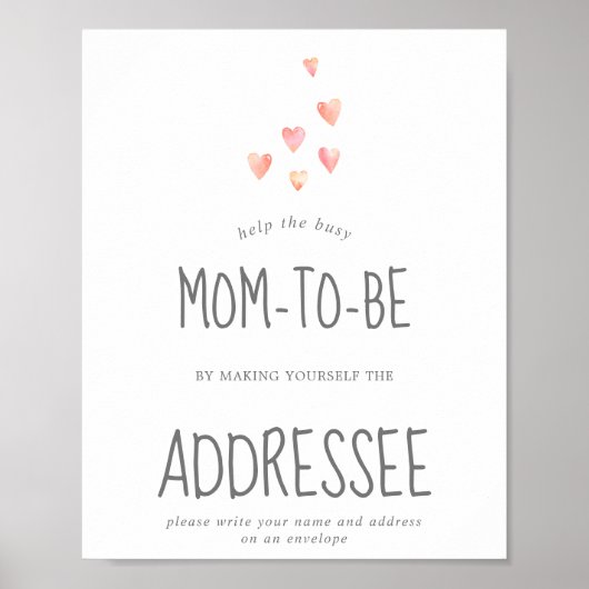 Poster Baby shower Coeurs aquarelle Adresse une enveloppe (Devant)