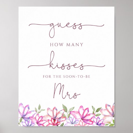 Poster Baby Shower Combien De Baisers Jeu Rose Feuillage (Devant)