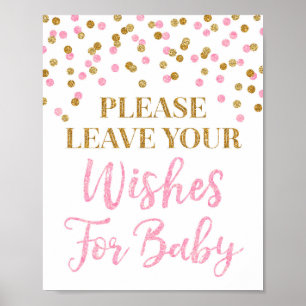 Poster Baby shower Confetti en or rose souhaits pour bébé