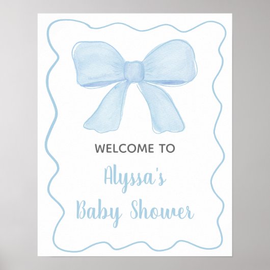 Poster Baby shower Coquette Blue Boy Bow Bienvenue (Devant)