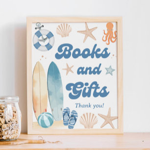 Poster Baby shower côtier de plage Livres et cadeaux