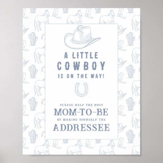 Poster Baby shower Cowboy - Aidez la maman à être occupée (Devant)