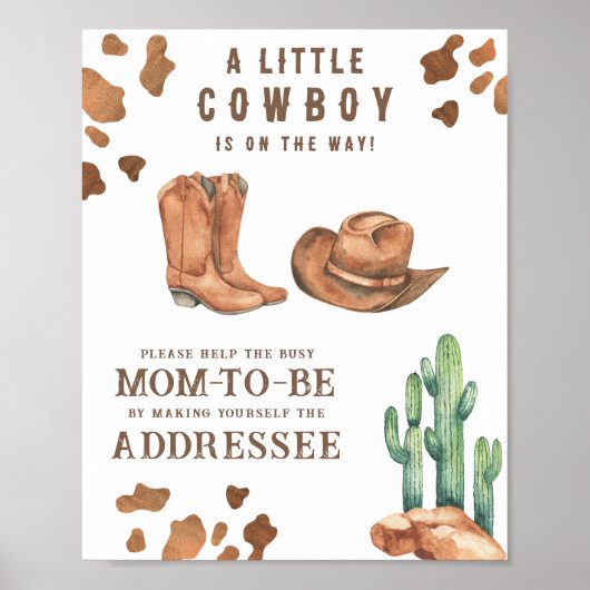Poster Baby shower Cowboy - Aidez la maman à être occupée (Devant)