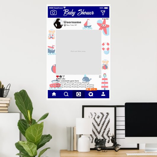 Poster Baby shower Custom Selfie Frame Marino (Bureau à domicile)