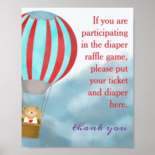 Poster Baby Shower Cute Cub Diaper Raffle Sign (Devant)