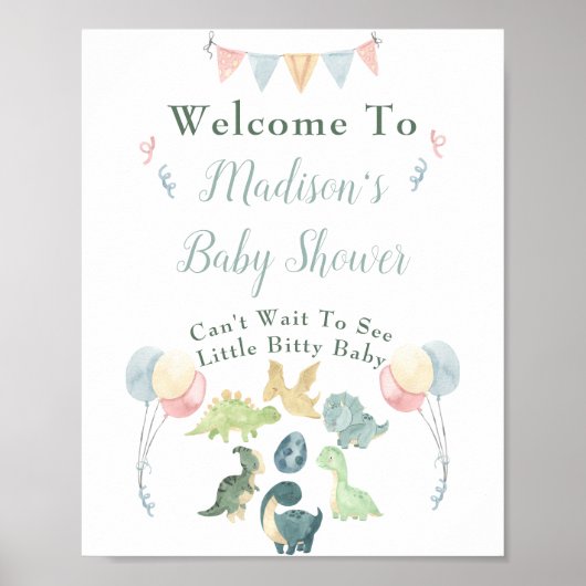 Poster Baby shower Cute Dinosaur Nom de la maman Bleu Bie (Devant)