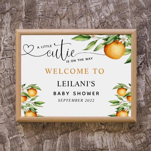 Poster Baby shower Cutie Orange Aquarelle Bienvenue