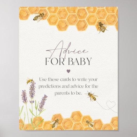 Poster baby shower d'abeilles miel conseils pour bébé sig (Devant)