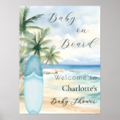Poster Baby shower d'accueil Baby on Board surboard (Devant)